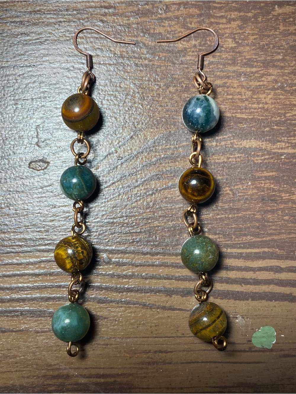 Tiger's eye moss agate copper wire earrings